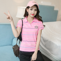 翻领t恤女棉质有领中年妈妈装短袖夏带领polo衫休闲运动上衣女装