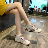 欧洲站真皮高帮鞋新款反光帆布鞋ins火炫彩女鞋鞋子女2020潮鞋