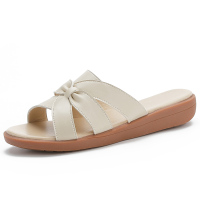 防滑妈妈鞋夏季新款真皮凉平底韩版拖鞋女外穿一字拖鞋女中年孕妇