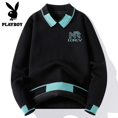 PLAYBOY时尚韩版舒适翻领毛衣男士打底衫秋冬季新款青少年上衣服