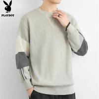 花花公子毛衣男士2024新款宽松拼色打底衫线衣潮流圆领保暖针织衫