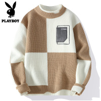 PLAYBOY日系潮流色块毛衣针织衫男士圆领套头秋冬季新款休闲外套