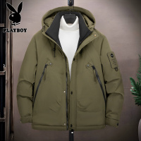 花花公子2024新款羽绒服男休闲保暖男士秋冬短款立领时尚嵌线夹克羽绒服