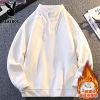 花花公子新款高品质双面奥粒绒个性立领卫衣男解构设计款衣服保暖加绒外套