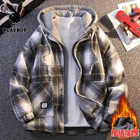 花花公子新款高品质K11-J6826[加绒加厚]假两件格子外套男冬季宽松棉衣呢子外套