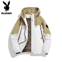 花花公子新款高品质冬季新国标90白鸭绒羽绒服男生港风拼侣连帽外套夹克