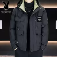 花花公子新款高品质冬季新款户外帅气防寒服三防连帽加厚羽绒棉男装夹克外套