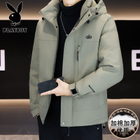 花花公子新款高品质冬季新款户外防寒服三防连帽加绒加厚羽绒棉服男装夹克外套