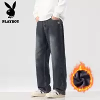 花花公子新款高品质MP潮款重磅牛仔裤男士秋冬加绒直筒青少年美式潮流时尚百搭牛仔裤