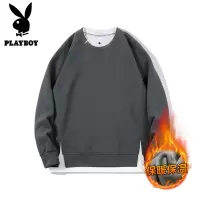 花花公子新款高品质加绒卫衣男重磅350克卫衣男2025秋冬新款宽松圆领卫衣假两件上衣