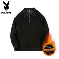 花花公子新款高品质加绒翻领卫衣男美式复古重磅350克卫衣男2025秋冬宽松休闲卫衣男