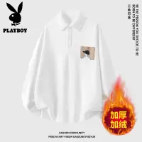 花花公子新款高品质加绒重磅翻领长袖polo衫男2025年秋冬新款宽松百搭上衣