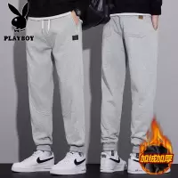 花花公子新款高品质秋冬休闲加绒卫裤男潮牌宽松运动哈伦工装裤子