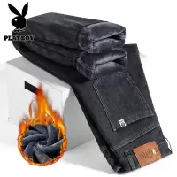 花花公子新款高品质秋冬加绒加厚牛仔裤男商务休闲直筒弹力裤