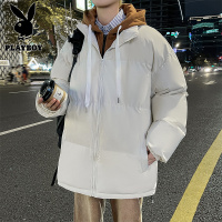 花花公子新款假两件棉衣男连帽宽松青少年加厚保暖冬季外套男