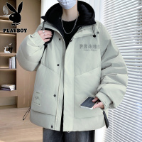 花花公子新款高品质假两件羽绒服男针织帽白鸭绒潮流青少年冬季外套男