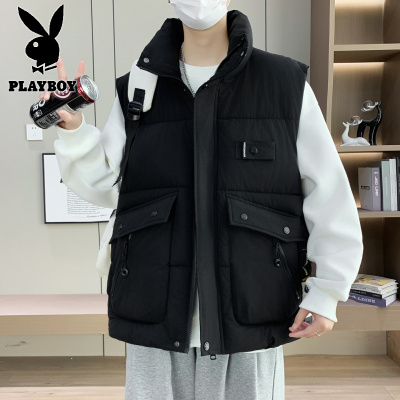 花花公子新款高品质工装马甲男立领大口袋潮流青少年加厚保暖单穿冬季坎肩单穿