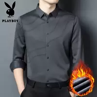 花花公子新款高品质条纹加绒加厚男士衬衣