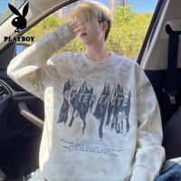 花花公子新款高品质棉质卫衣男宽松脏脏布效果胶印秋季新套头卫衣男