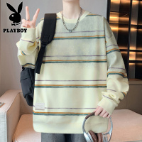 花花公子新款高品质棉质港风卫衣男条纹渐变青少年秋季新款宽松套头卫衣男