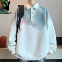 花花公子新款高品质港风图渐变扎染翻领卫衣男潮流款式青少年秋季新款长袖单穿