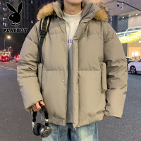 花花公子新款高品质秋冬加厚毛领棉衣男港风皮感品质棉服