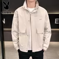 花花公子新款高品质简约字母压印立领夹克外套