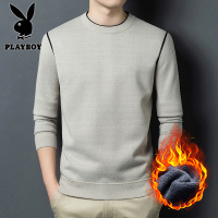 花花公子新款高品质羊毛冬季加绒时尚圆领高弹保暖卫衣