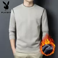 花花公子新款高品质羊毛冬季加绒时尚圆领高弹保暖卫衣