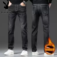 花花公子新款高品质秋冬季新款牛仔裤男刺绣高端男士修身弹力潮牌男士长裤子加绒
