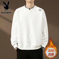 花花公子新款秋冬高克休闲加绒圆领卫衣男长袖T恤打底衫
