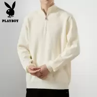 花花公子新款秋冬高品质半拉链立领粗针毛衣男式青年针织衫