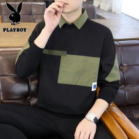 花花公子新款春秋长袖polo衫翻领卫衣T恤内搭衬衫领灯芯绒