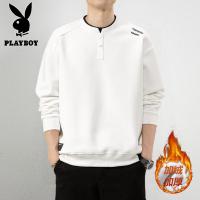 花花公子新款秋冬高克休闲加绒圆领卫衣男长袖T恤打底衫