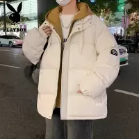 花花公子新款青少年学院风男式宽松连帽棉衣面包服假两件加厚棉服