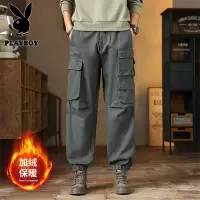 花花公子新款2025冬季新款潮男美式复古宽松束口百搭加绒工装裤8702-2加绒款