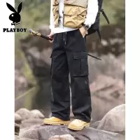 花花公子新款2025冬新款男士潮流日系多口袋休闲垂感显高加绒工装裤8812-1