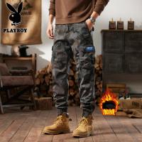 花花公子新款2025冬新款男士潮流日系多口袋休闲垂感显高迷彩加绒工装裤