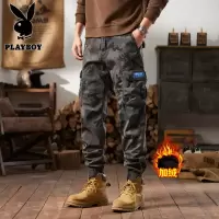 花花公子新款2025冬新款男士潮流日系多口袋休闲垂感显高迷彩加绒工装裤