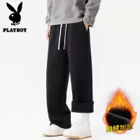 花花公子新款冬季加绒加厚奥粒绒休闲裤刺绣保暖德绒裤子-裤脚可调节
