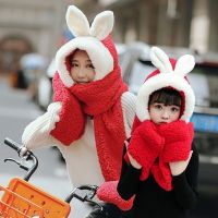 冬季新款女学生帽子围巾手套三件连一体亲子装加厚保暖儿童小孩护耳帽