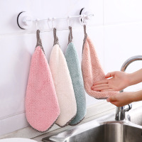 [5条装]可挂式 珊瑚绒加厚擦手巾毛巾 菠萝纹双面吸水抹布清洁洗碗布