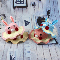 儿童防晒草帽卡通兔子耳朵儿童大檐沙滩帽蝴蝶结花边遮阳帽夏凉帽童帽