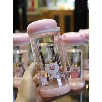 双层杯子创意个性潮流少女心水杯可爱粉玻璃杯子简约学生日系水杯 双层玻璃杯粉红wow猪330ml