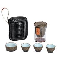 快客杯陶瓷玻璃泡茶壶便携式旅行功夫家用茶具小套装 粗陶快客杯旅行1壶1杯