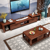 苏宁严选 实木电视柜现代简约中式客厅电视柜茶几组合可伸缩地柜储物柜福竹新款