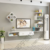 苏宁严选 电视柜现代简约背景墙柜装饰墙上置物架组合壁挂吊柜客厅挂墙简易福竹新款