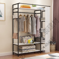 苏宁严选 简易开放式衣柜卧室衣帽架家用落地挂衣架防尘带帘衣服架子经济型定制 120*34*175黑架白板福竹新款