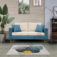 OLOEY 沙发小户型租房服装店布艺沙发客厅公寓双人三人卧室小沙发网红款 复古蓝+米白大双人位1.4米可拆洗福竹新款