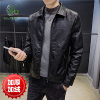 [七匹狼国际公司授权WOLF TREK ]2022新款秋冬休闲皮衣男翻领韩版百搭加绒款外套男士潮流PU皮夹克wt